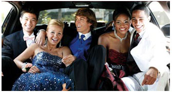students on a prom limo